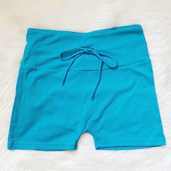 Waterschic Good Karma Ribbed Biker Shorts Teal Small - Picture 2 of 8